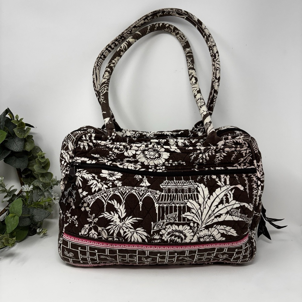 Vera Bradley Imperial Toile Tote Bag Brown Pink Floral Pagoda Retired Cotton